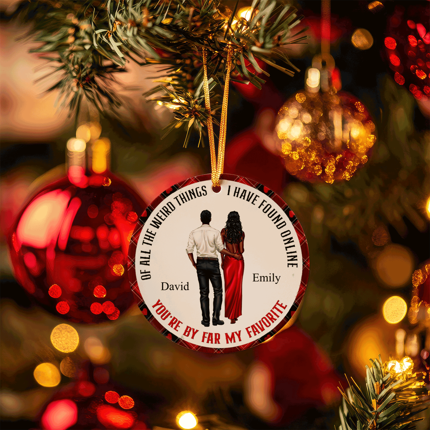 Funny Christmas Custom Couple Ceramic Ornament - You're My Favorite Find
